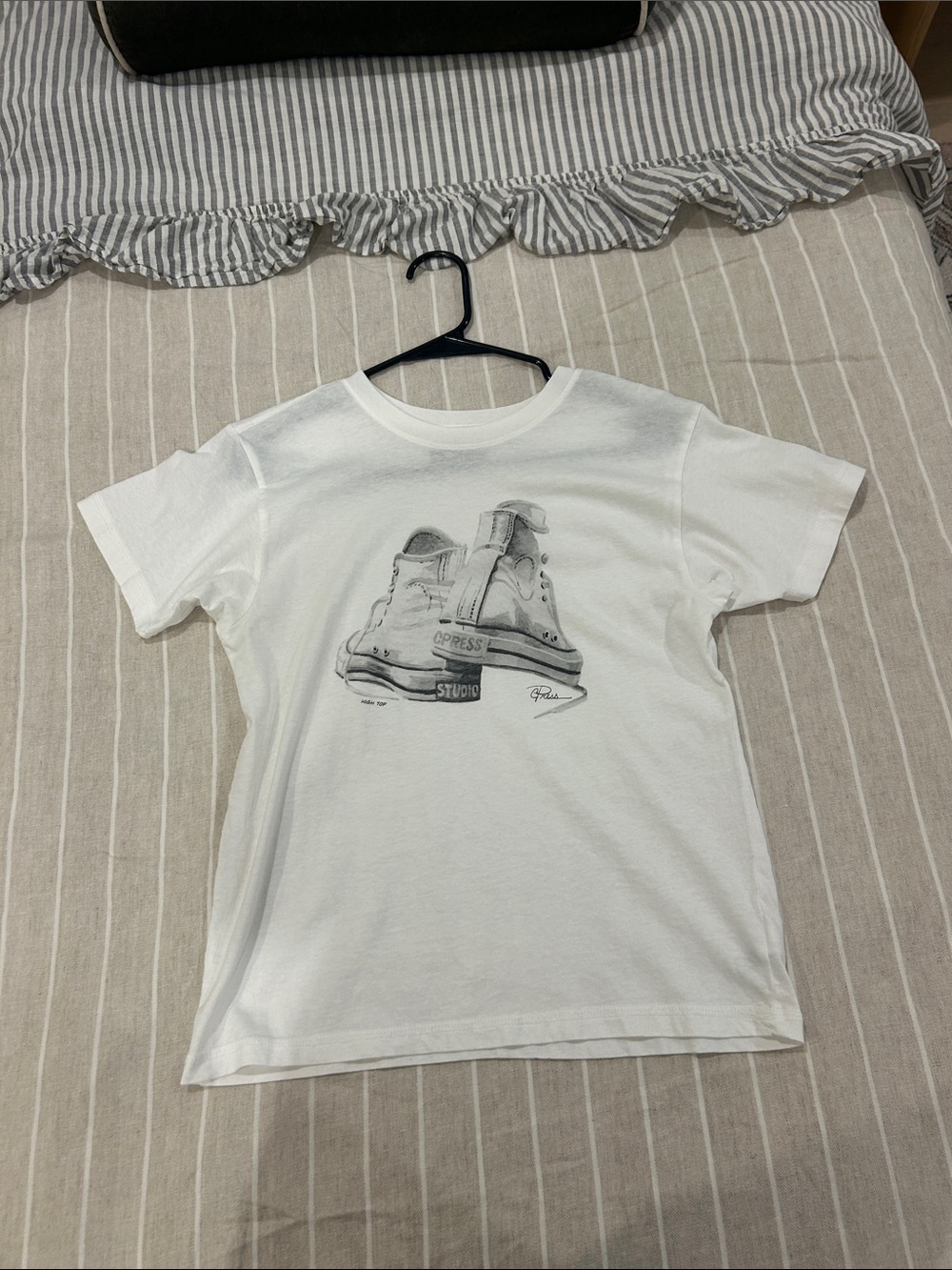 White Short Sleeve Graphic Tee with Sneaker Illustration